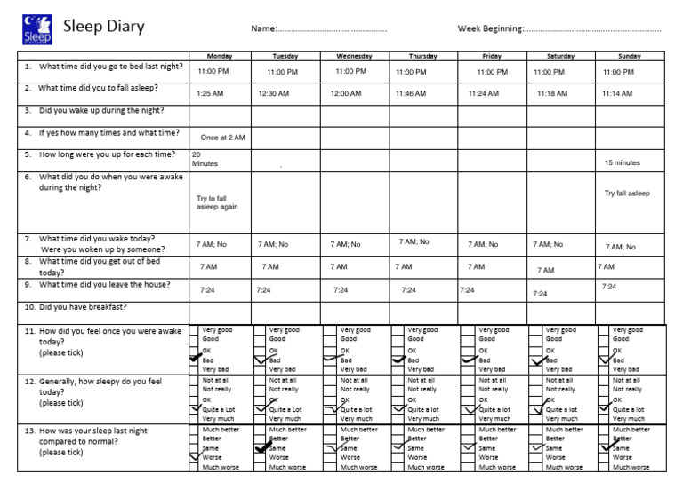 Sleep Diary For Teenagers To Complete | PDF | Chess Theory | Chess