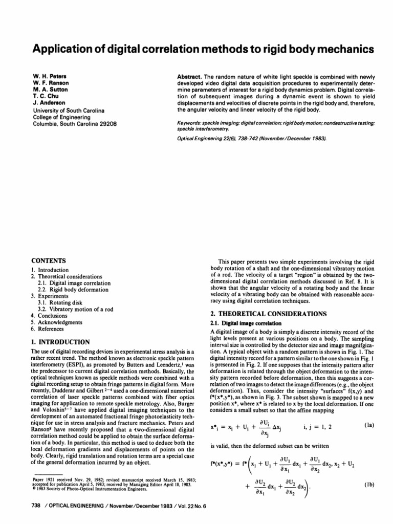 Application of Digital Correlation Methods To Rigid Body Mechanics ...