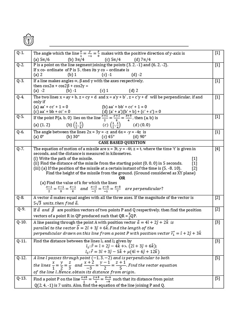 3D Geometry Assignment for Students | PDF | Cartesian Coordinate System ...