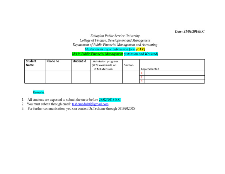 Thesis Topic Selection Form PFM | PDF