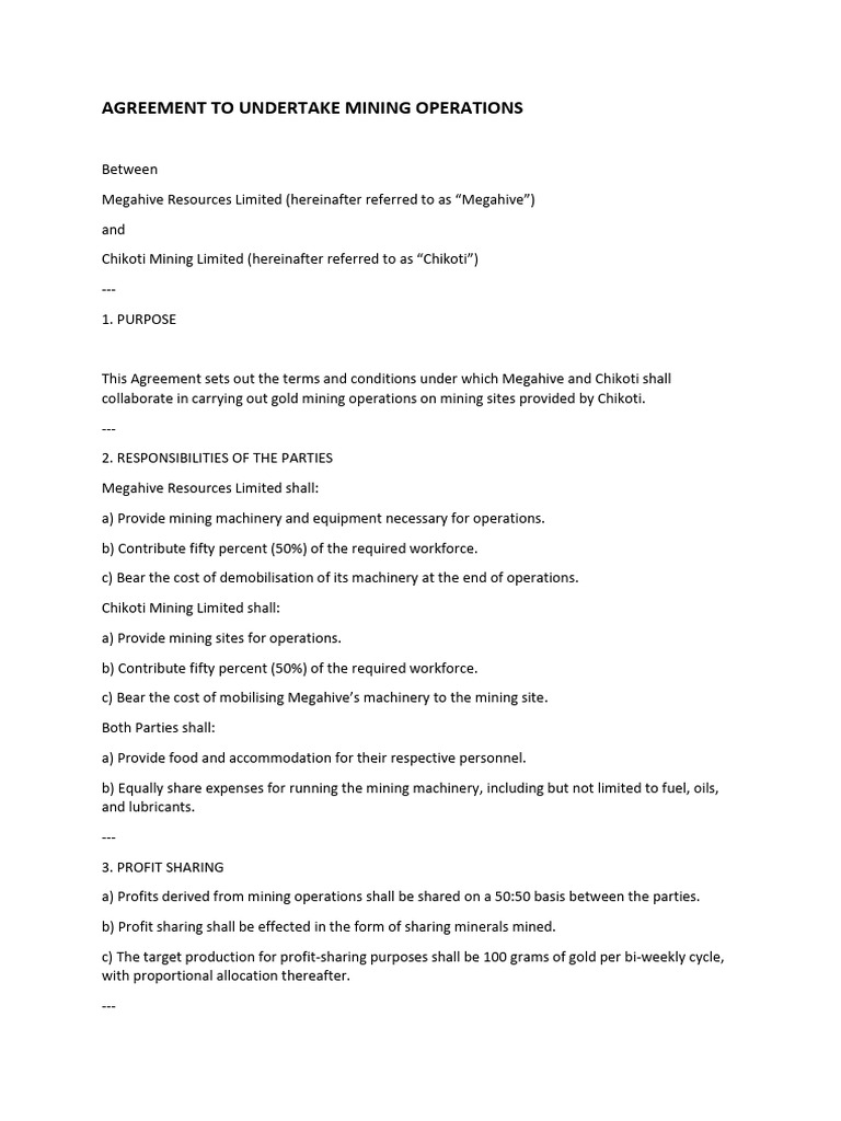 Mining Operations Agreement Overview | PDF | Mining
