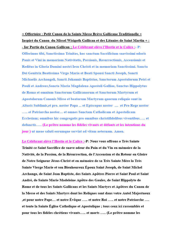 Canon Gallican de la Sainte Messe | PDF | Saint | Liturgie et culte ...