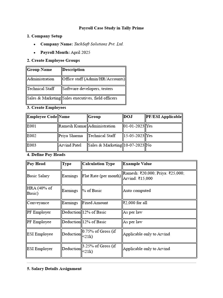 Payroll Management in Tally Prime Case Study | PDF | Payroll ...
