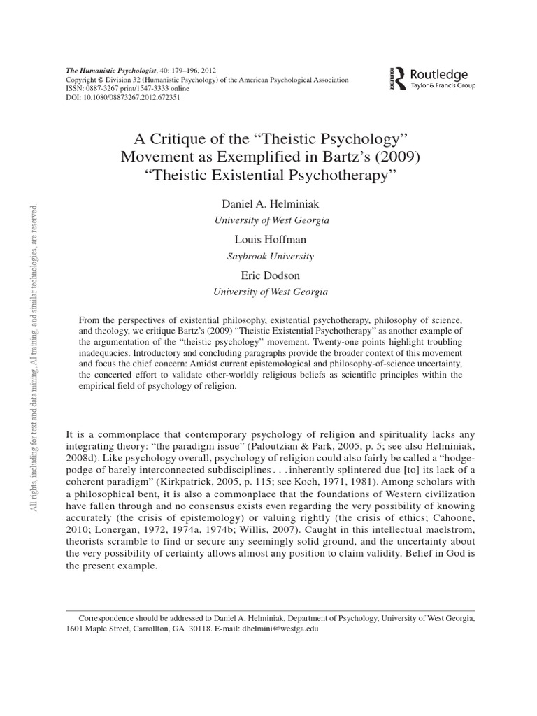 Critique of Theistic Psychology Movement | PDF | Existentialism ...