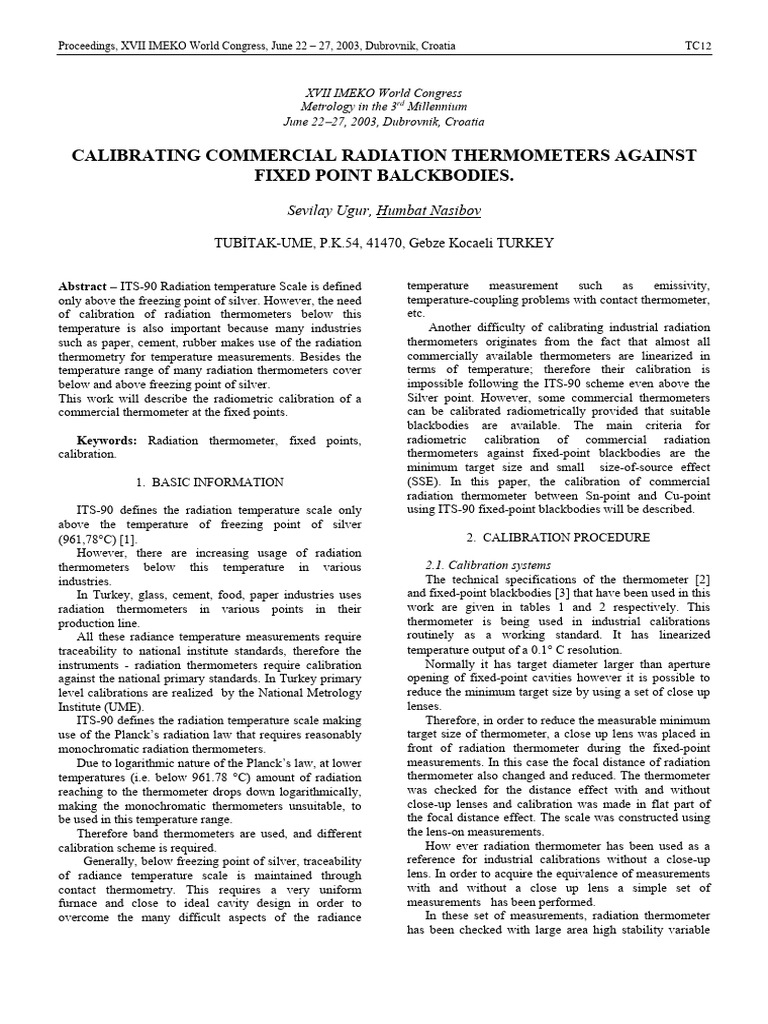 Calibration of Radiation Thermometers | PDF | Thermometer | Calibration