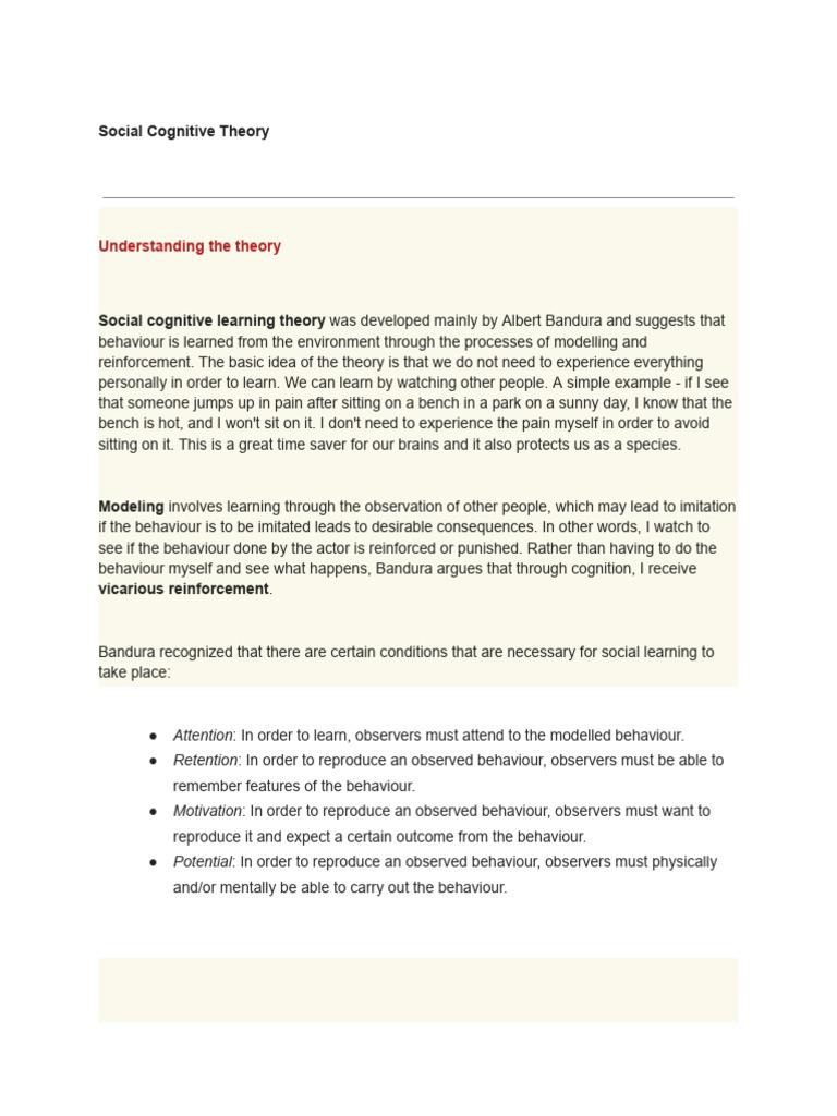Social Cognitive Theory Explained | PDF