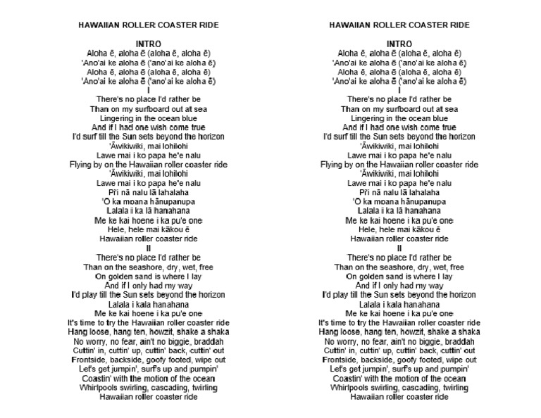 Hawaiian Roller Coaster Ride - Lyrics | PDF