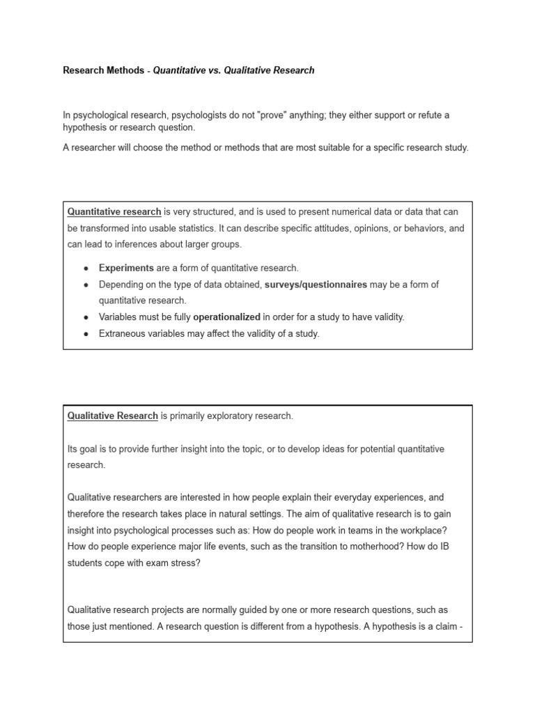 Quantitative vs. Qualitative Research Methods | PDF
