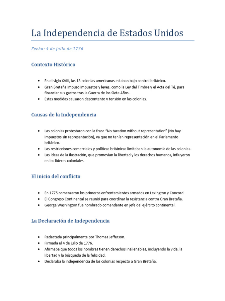 Apuntes - La Independencia de Estados Unidos | PDF