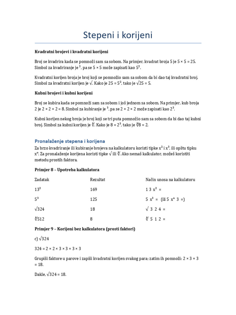 Stepeni I Korijeni | PDF