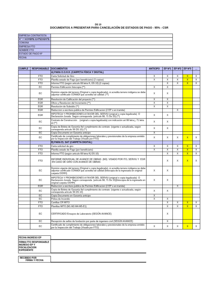 Check List Pago Constructoras - DS10 CSR Corregido Abril 2023 | PDF