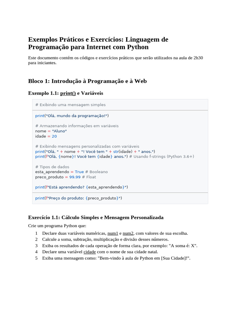 Exercícios Práticos de Python para Web | PDF | Python (linguagem de ...