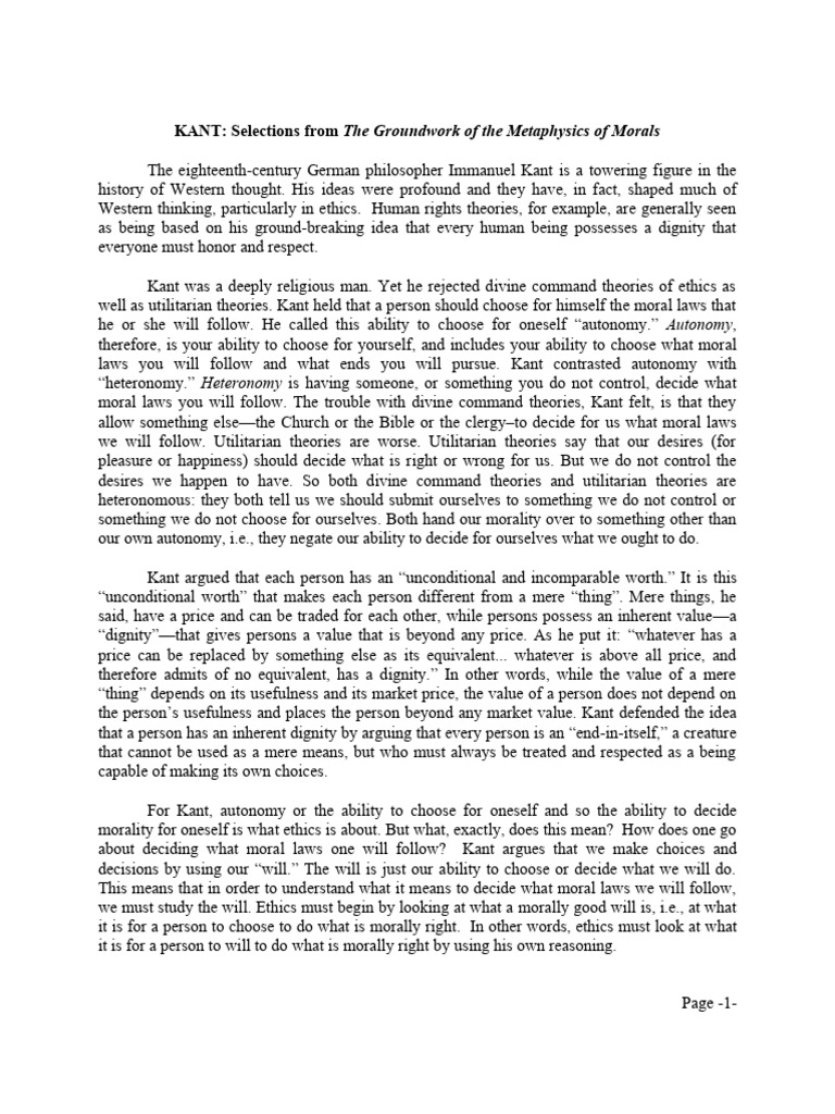 Kant's Ethics: Autonomy and Good Will | PDF | Immanuel Kant