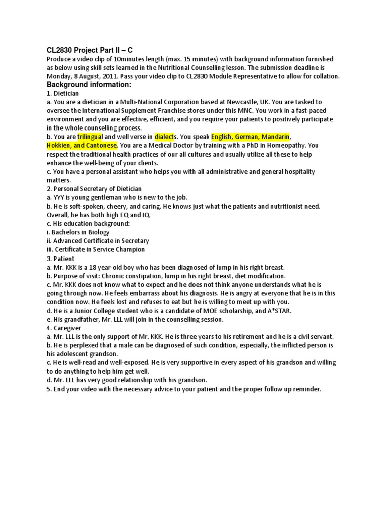 CL2830 Project Part II | PDF | Dietitian | Health Care