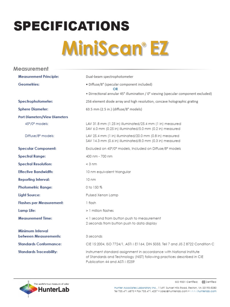 MiniScan EZ Spectrophotometer Specs | PDF | Observational Astronomy ...