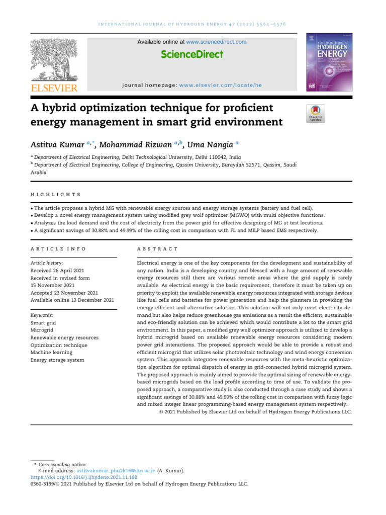 Hybrid Energy Management in Smart Grids | PDF | Distributed Generation ...