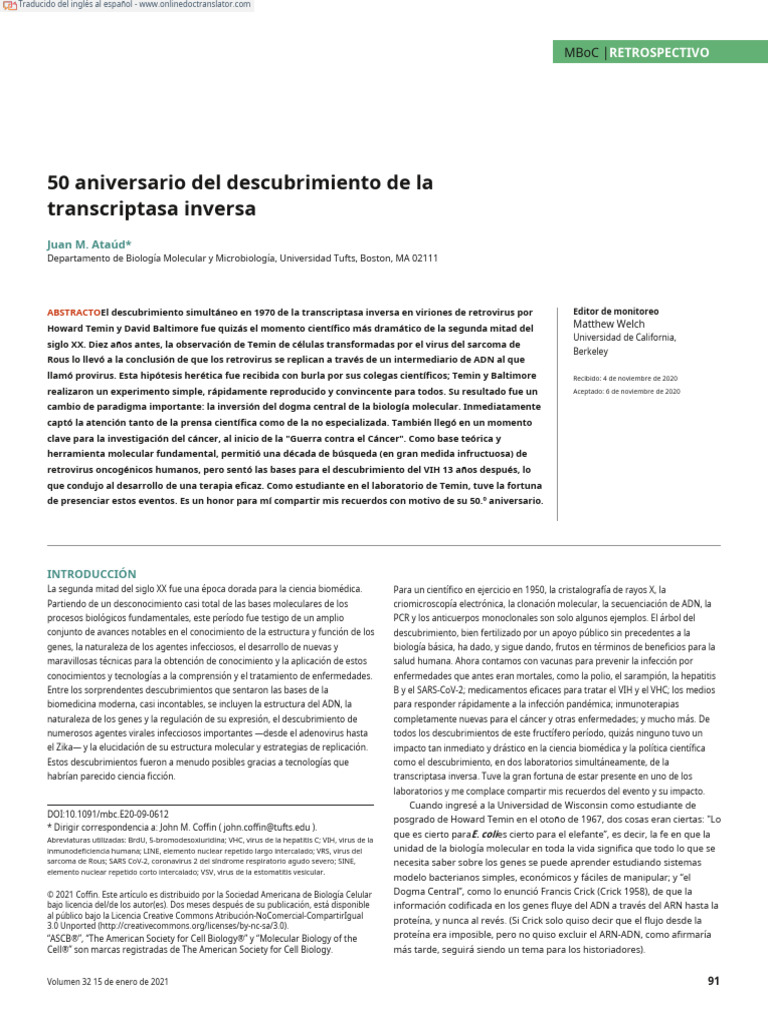 50 Años de la Transcriptasa Inversa | PDF | Virus | La transcriptasa ...