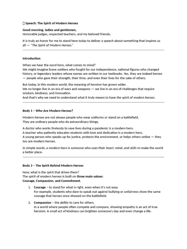 Spirit of Modern Heroes Explained | PDF | Hero | Love