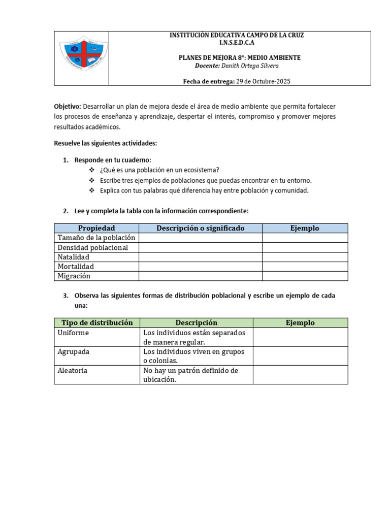 PLAN DE MEJORA MEDIO AMBIENTE 8 ° | PDF | Entorno natural