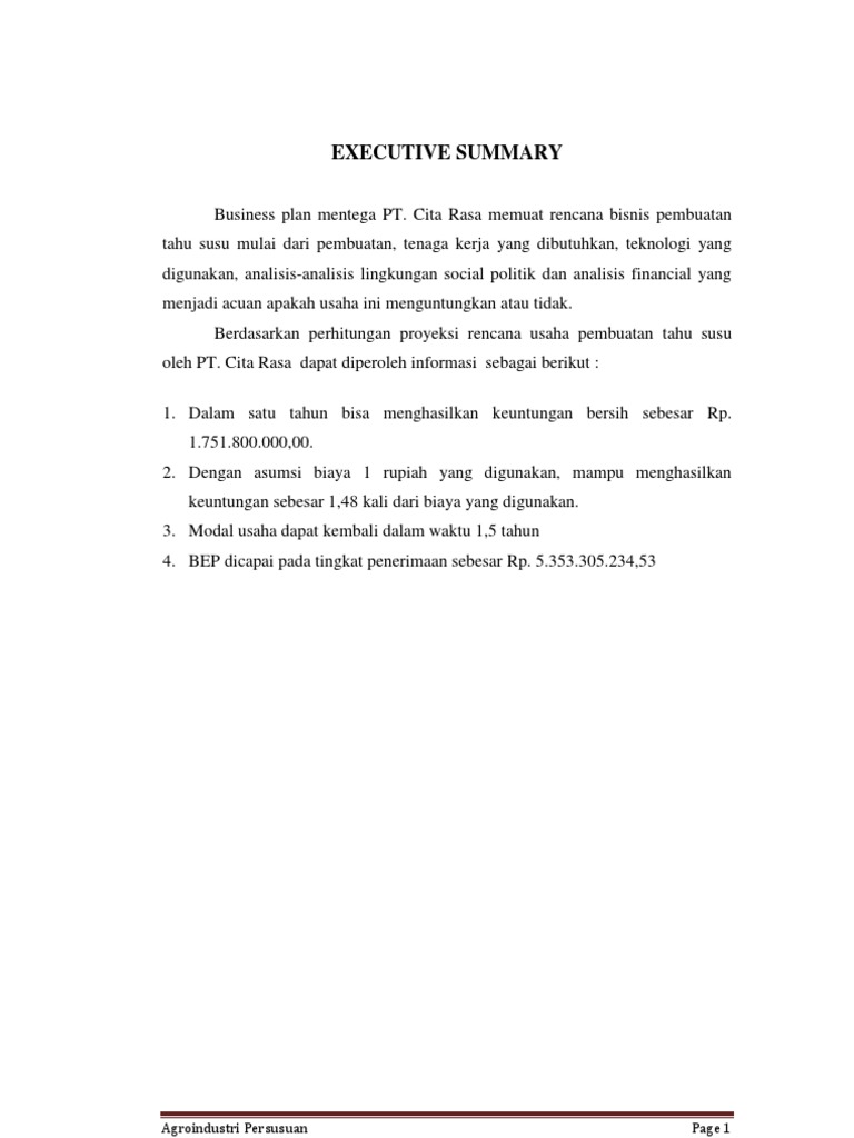 Business Plan Tahu Susu Pdf
