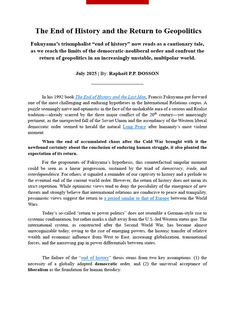 The End of History and the Return to Geopolitics (Raphael PP DOSSON ...