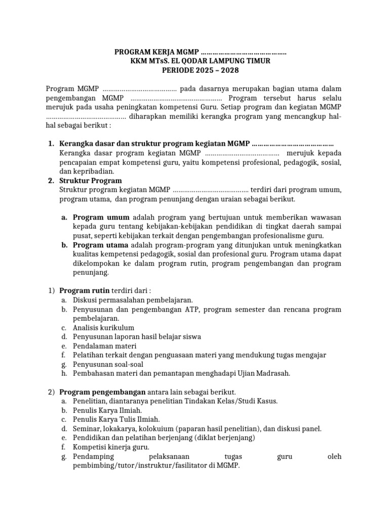Program Kerja MGMP KKM MTsS 2025-2028 | PDF