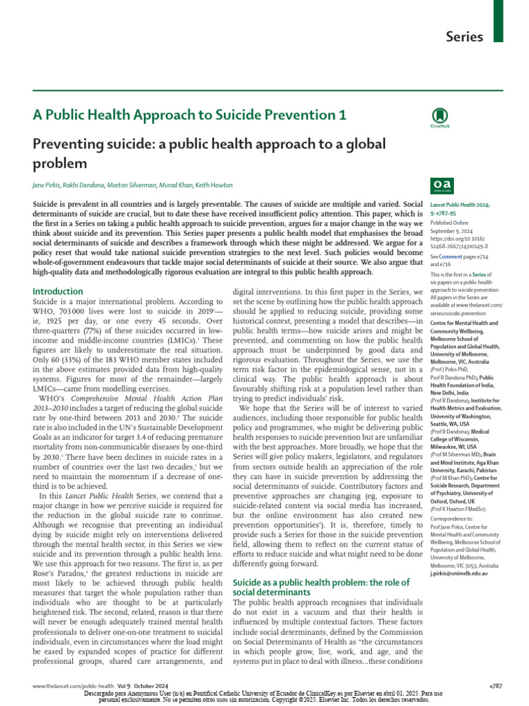 Public Health Strategies for Suicide Prevention | PDF | Suicide ...