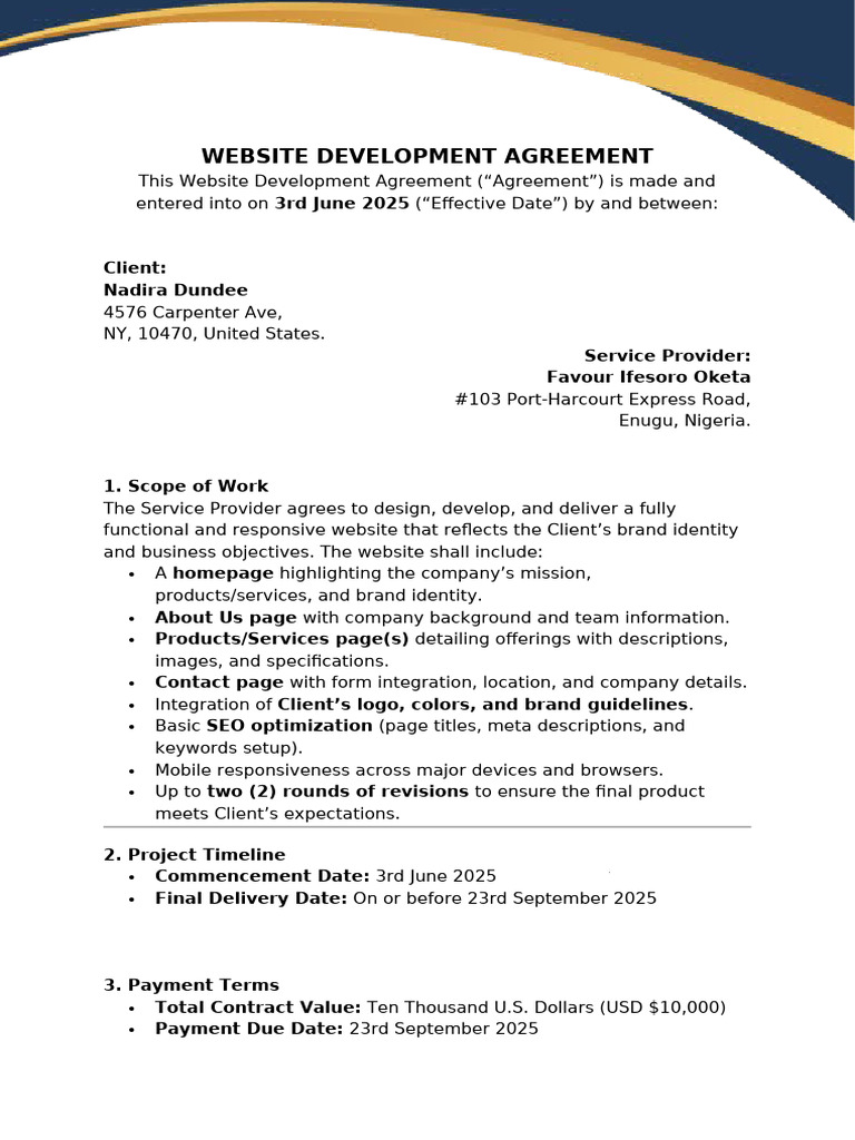Website Development Agreement Template | PDF | Web Development | Websites