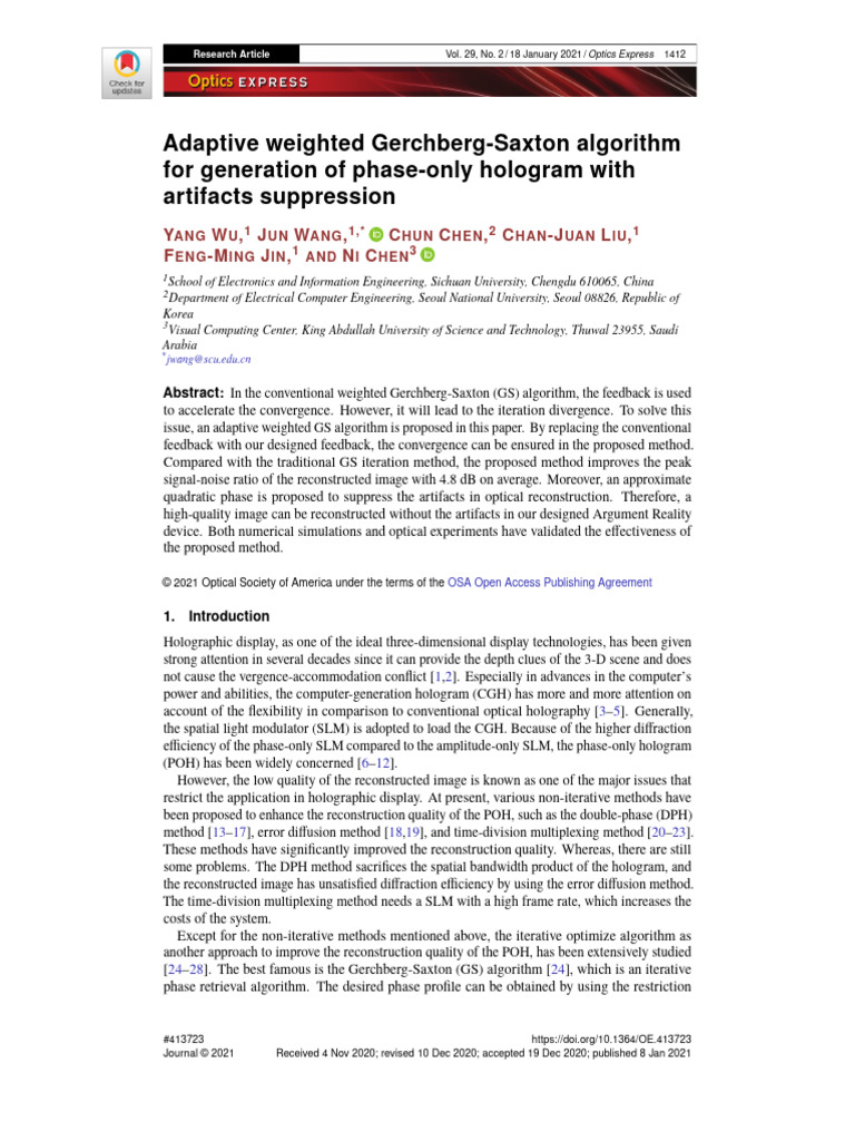 Adaptive Weighted GS Algorithm for Holograms | PDF | Holography ...