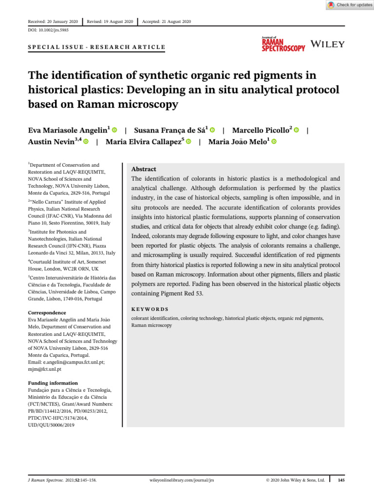 J Raman Spectroscopy - 2020 - Angelin - The Identification of Synthetic ...