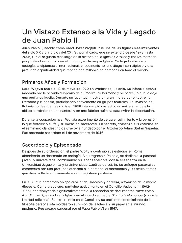Vida y Legado de Juan Pablo II | PDF | Papa juan pablo ii | Iglesia ...