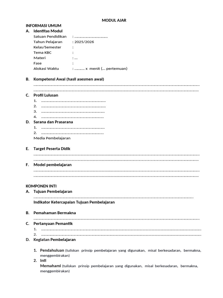 Modul Ajar - Insersi KBC Dan Pendekatan Mendalam | PDF