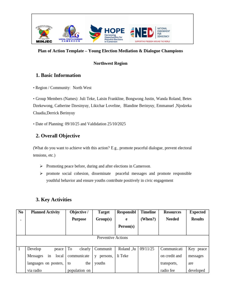 Plan of Action Template NW Region | PDF | Communication