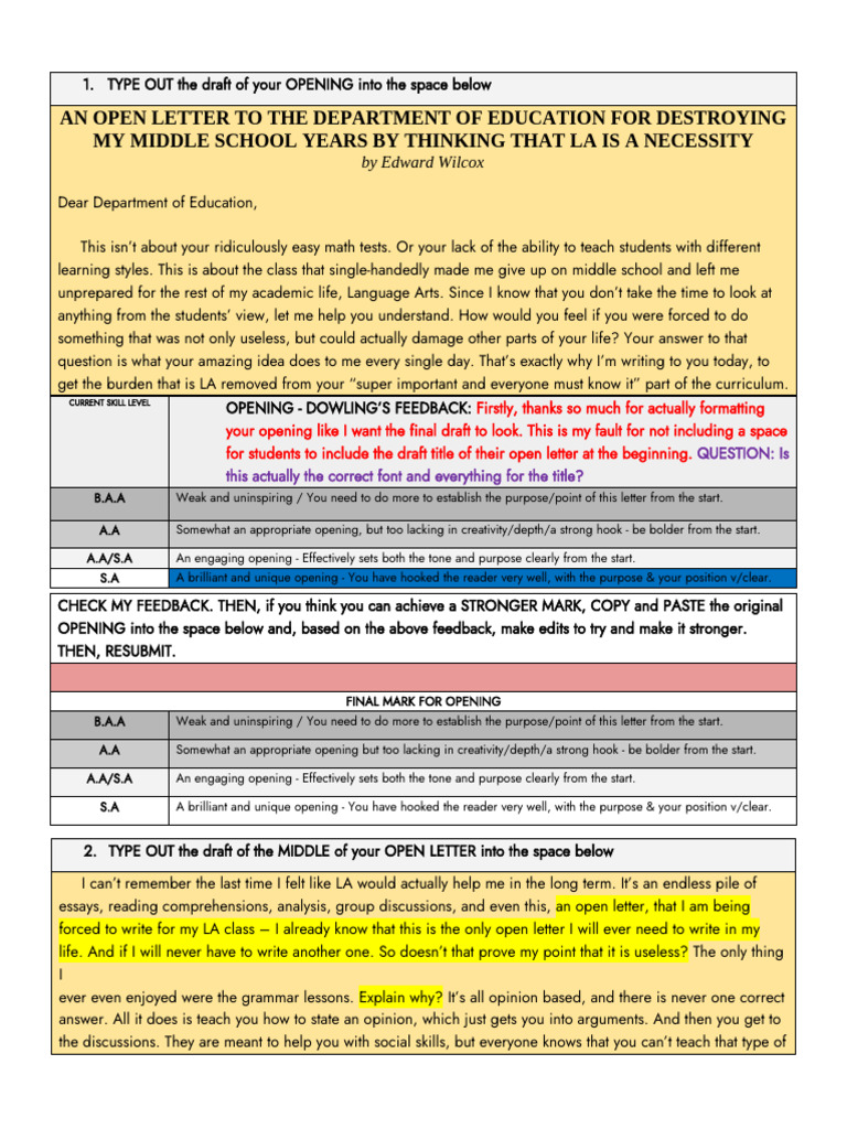 Open Letter Critique on Language Arts | PDF | Teachers | Reading ...