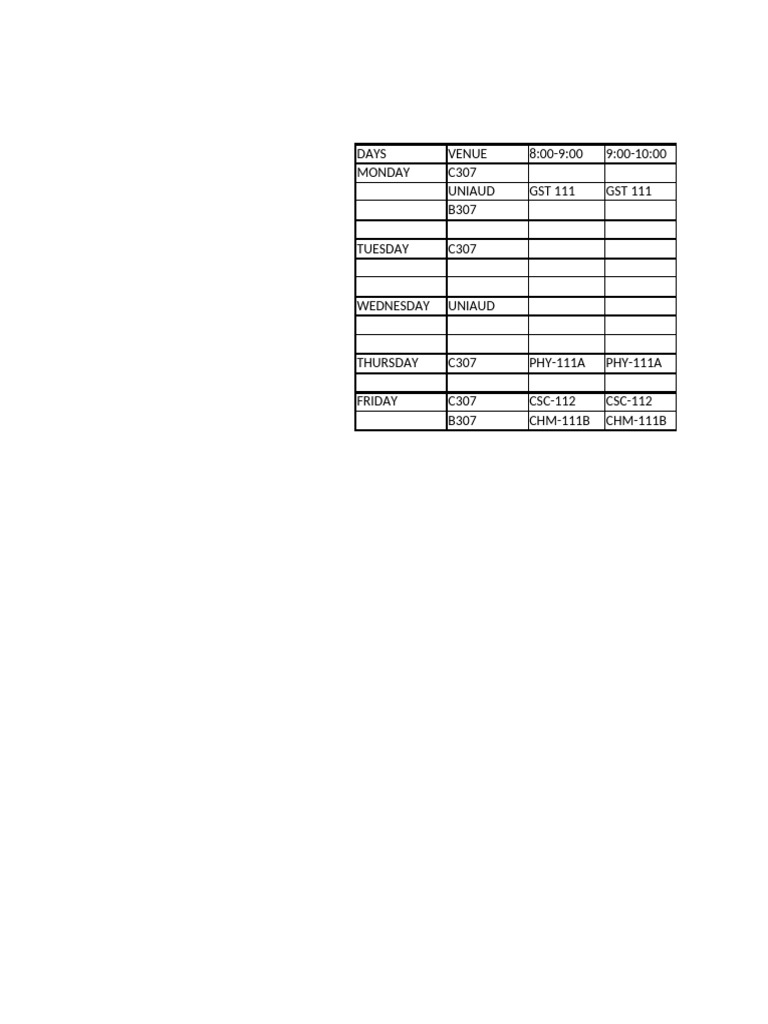 Time Table for Mee | PDF