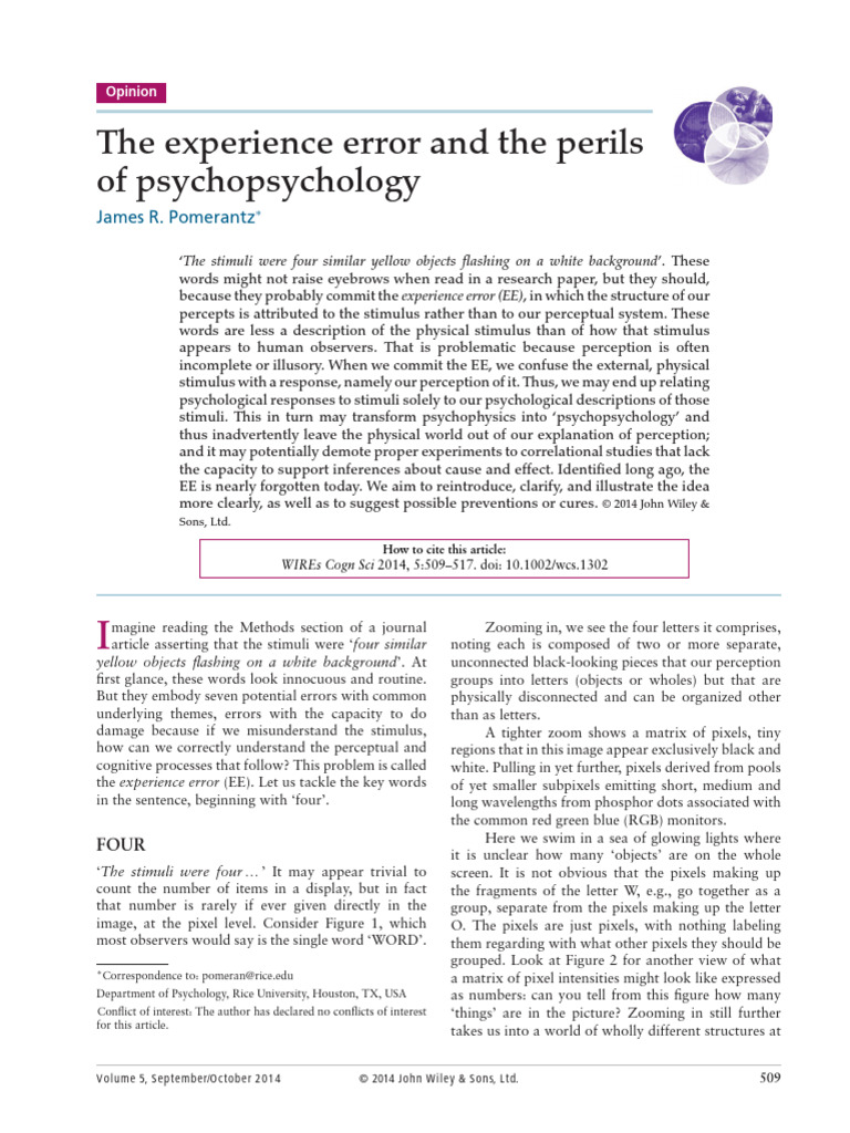 WIRES Cognitive Science - 2014 - Pomerantz - The Experience Error and ...