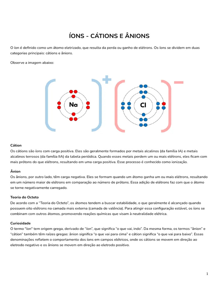 Cátions e Ânions: Definições e Exemplos | PDF | Íon | Elétron