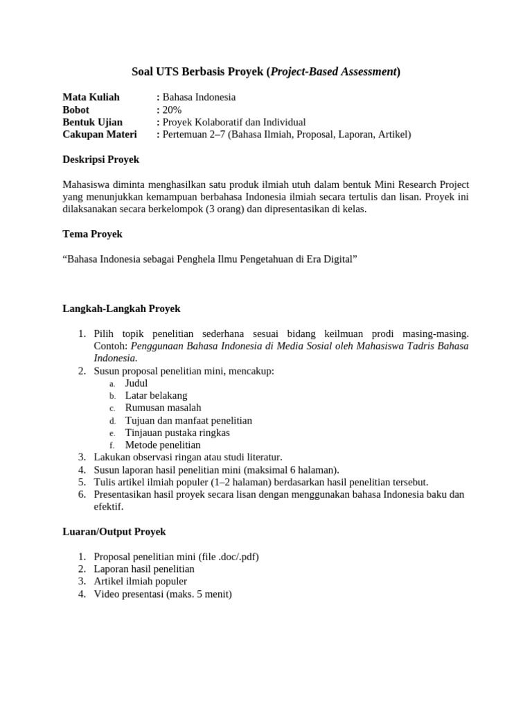 Proyek Mini Riset Bahasa Indonesia UTS | PDF