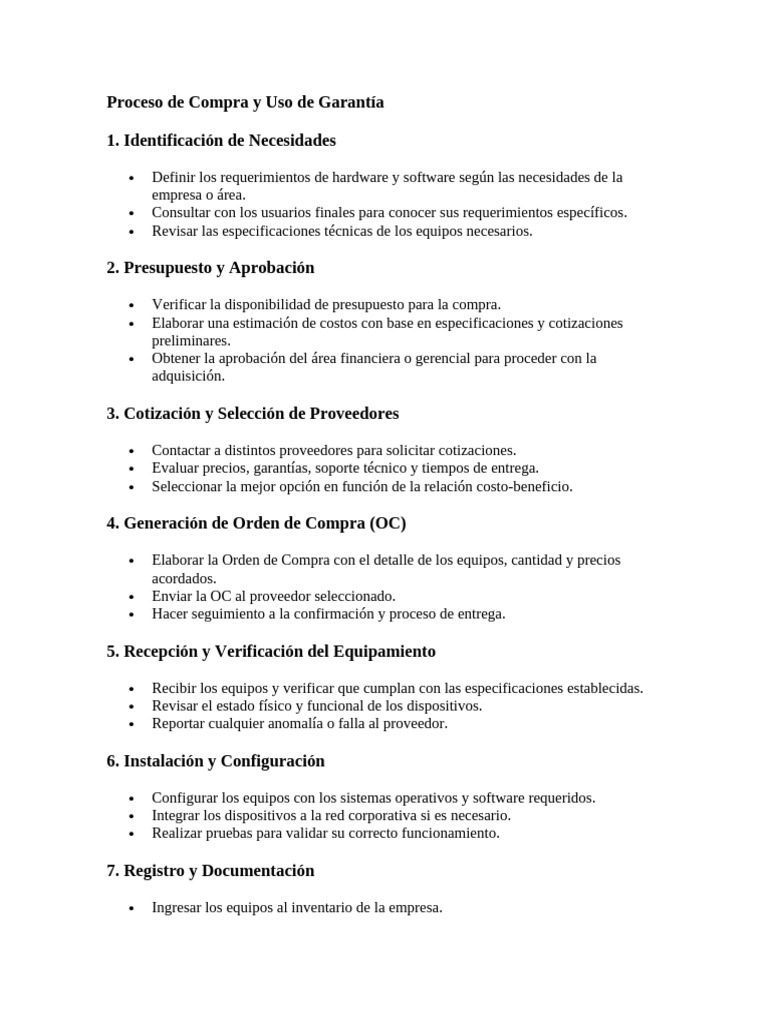 Proceso de Compra y Garantía de Equipos | PDF