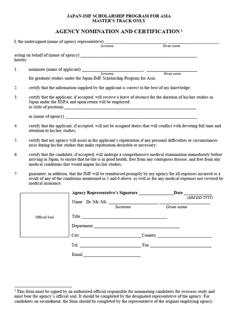 Japan-IMF Scholarship Nomination Form | PDF