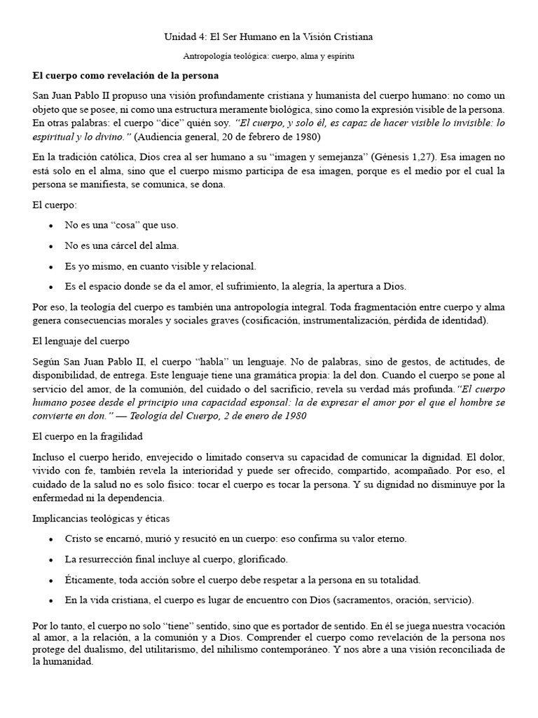 Unidad IV El Ser Humano en La Visión Cristiana-Tema 2 | PDF | Alma ...