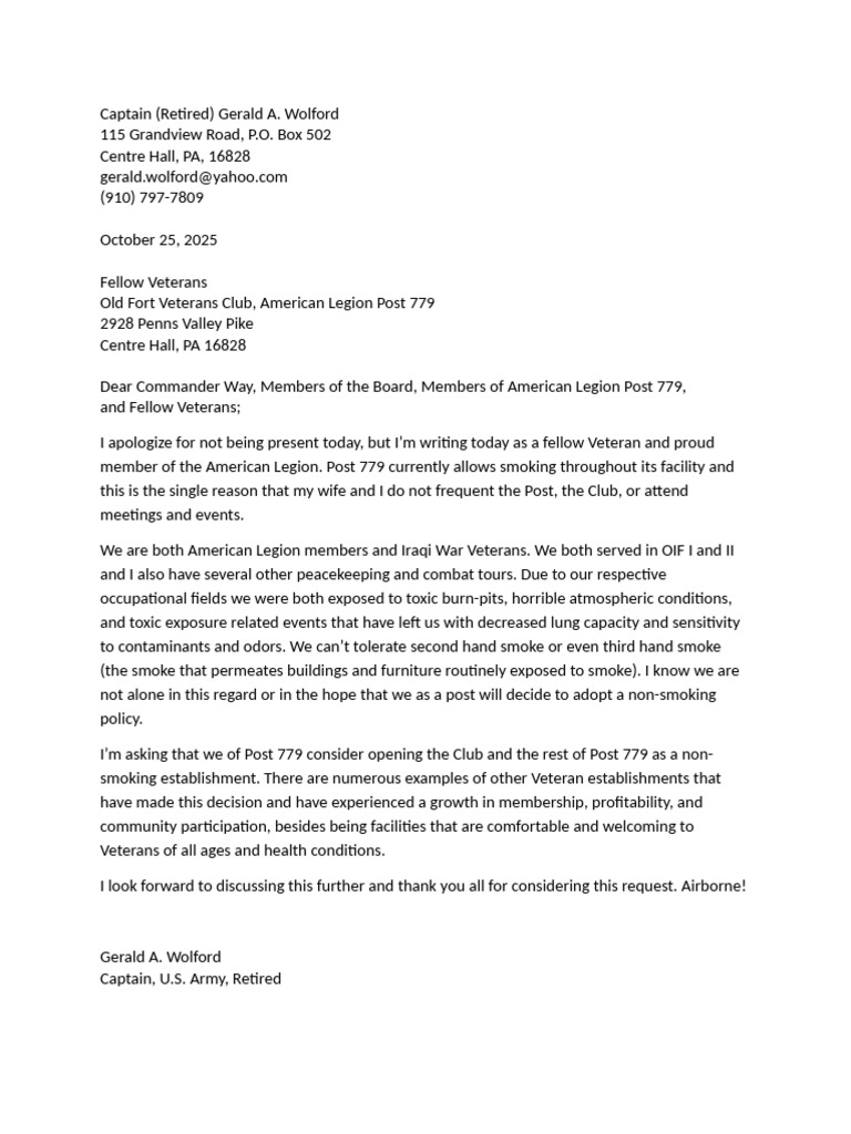 Letter To The American Legion | PDF
