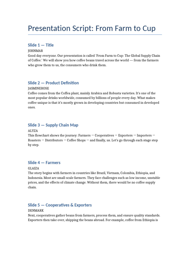 Coffee Supply Chain Script | PDF | Coffee | Fair Trade