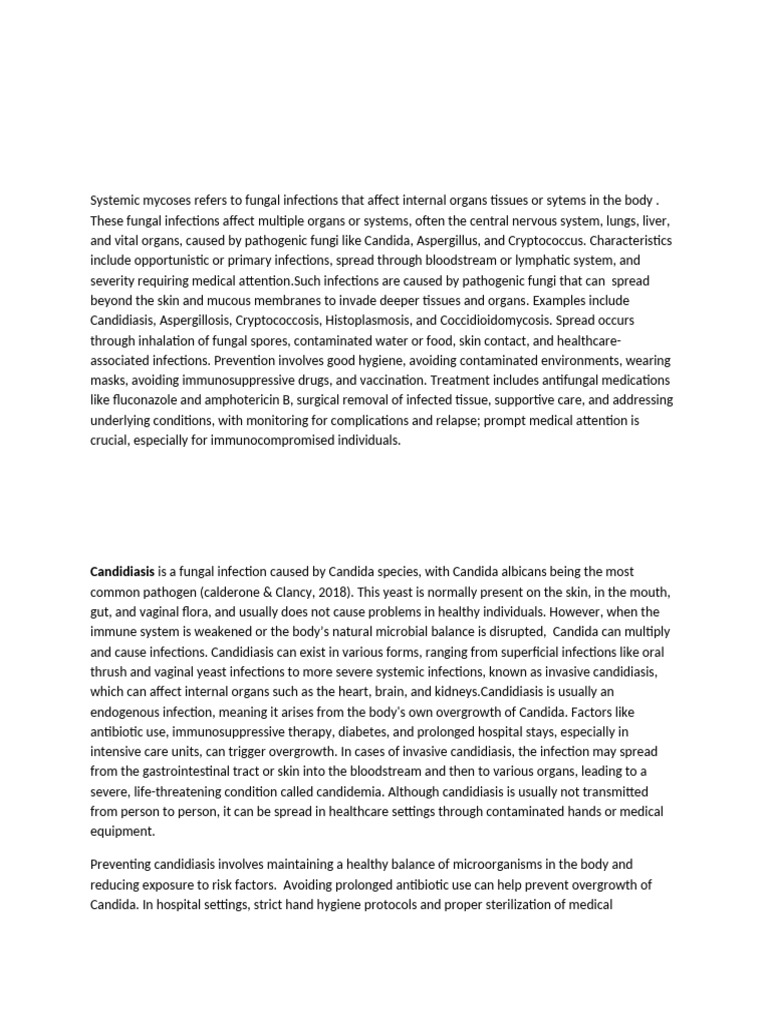 Understanding Systemic Mycoses and Candidiasis | PDF | Candidiasis ...