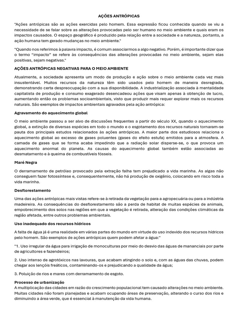 Ações Antrópicas Ao Meio Ambiente | PDF | Aquecimento global e mudança ...