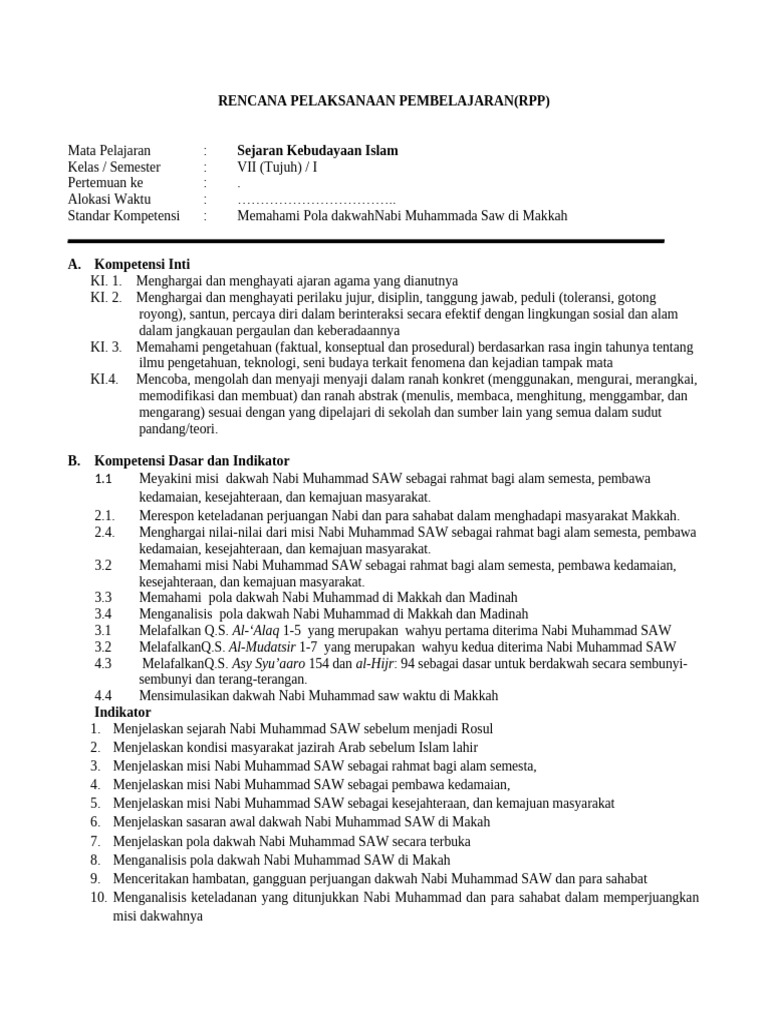 RPP Sejarah Dakwah Nabi Muhammad | PDF