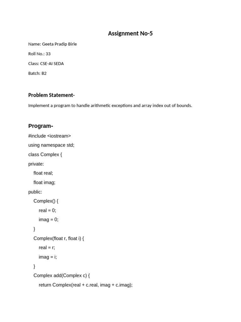 Complex Number Operations in C++ | PDF