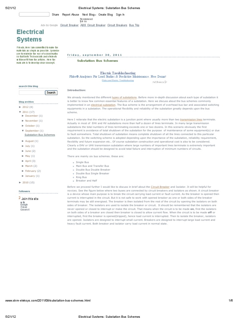Electrical Systems - Substation Bus Schemes | PDF | Electrical ...