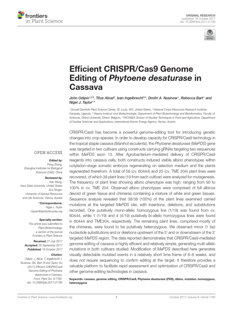 2017 Efficient CRISPRCas9 Genome Editing of Phytoene Desaturase in ...
