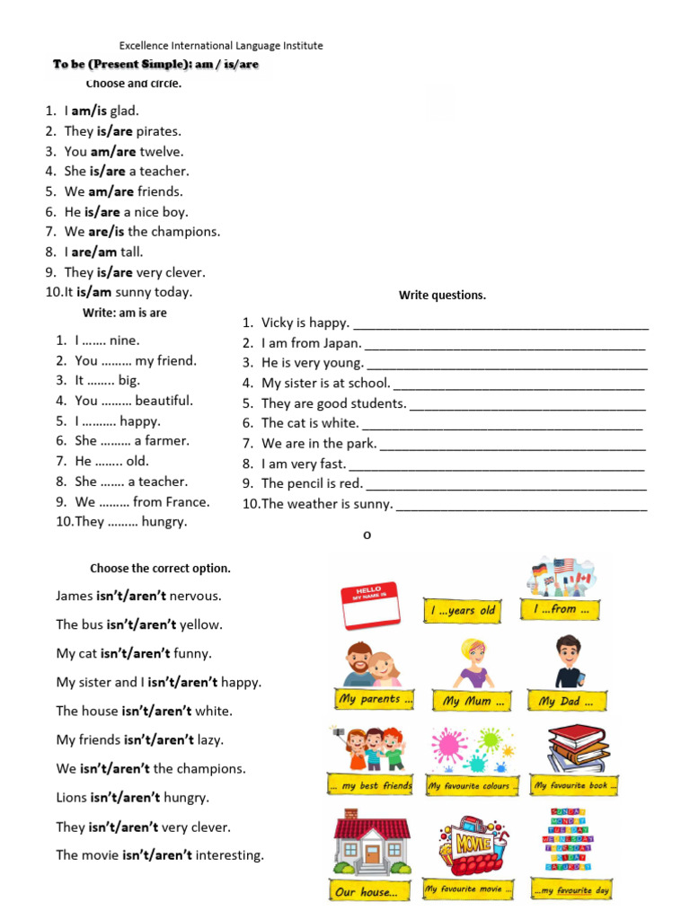 English Grammar: To Be Exercises | PDF